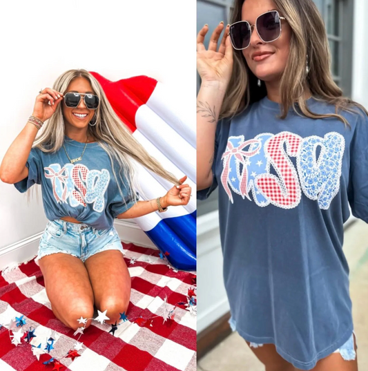 Comfort Colors or Soft Bella Canvas USA Preppy Tee/ Memorial Day or July 4th Tee/ 4th Of July