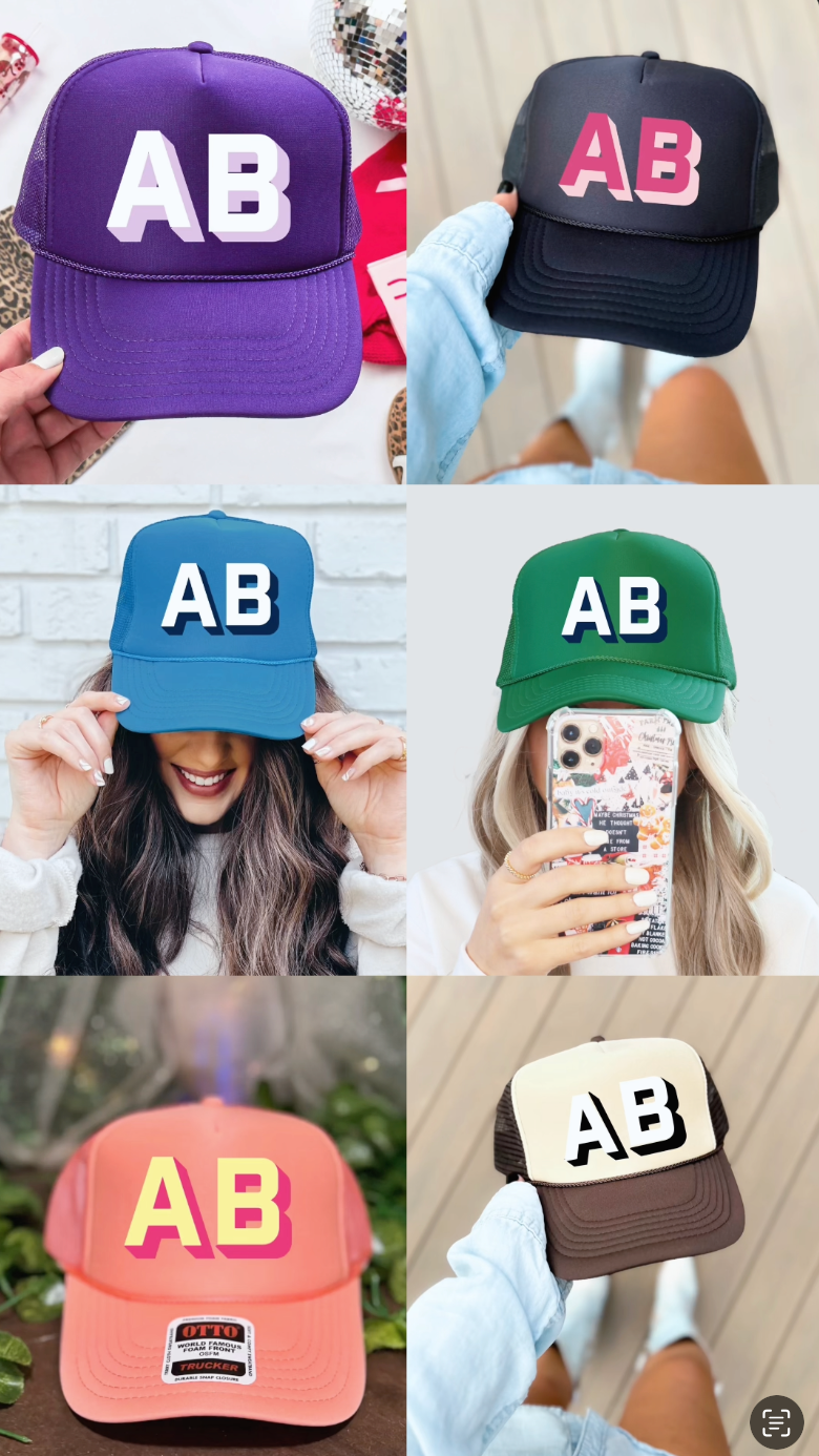 Custom Shadow Monogram Preppy Trucker Hat /Gifts for Her / Many Color Options