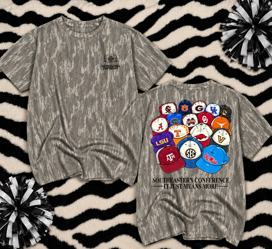 Mossy Oak Camo SEC Hats Shirt/ Youth and Adult Sizes -Southeastern Conference, It Just Means More