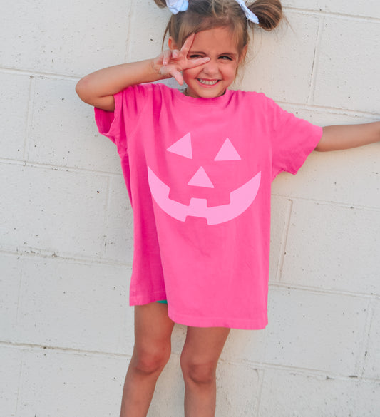 Pink Halloween Pumpkin Face Shirt/ Jack-O-Lantern Face Halloween Shirt/ Youth and Adult Sizes