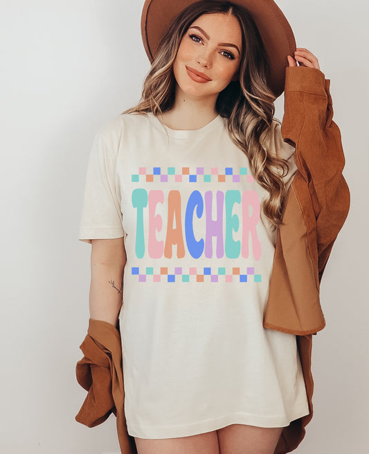 Comfort Colors or Bella Canvas Teacher Checkered Tee/ Back To School Shirts