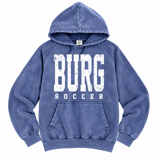 Burg Soccer Acid Washed Hoodie / Patriots Sweatshirt/ Quality Acid Washed Hoodie -Lewisburg Soccer