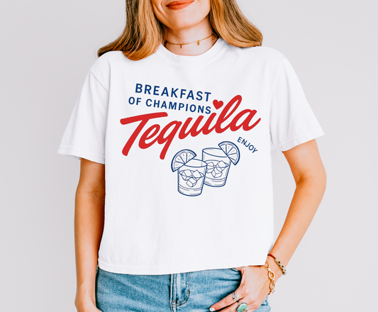 Comfort Colors Boxy Crop Tequila Breakfast of Champions Tee / Memorial Day or July 4th Tee/ 4th Of July / Funny Vacation Boxy Crop