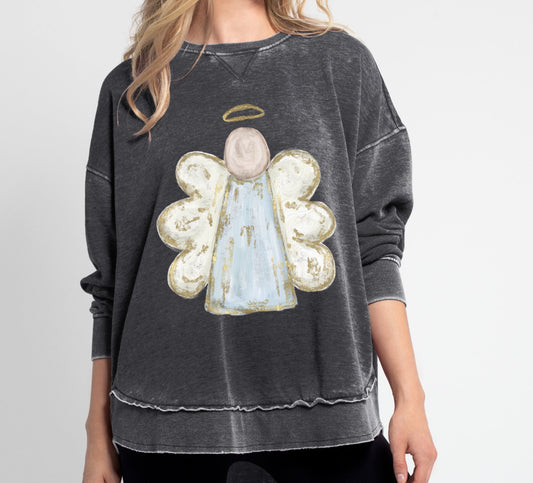 Acid Washed Angel - Religious - Christmas Quality Sweatshirt - Sizes and Inventory Limited
