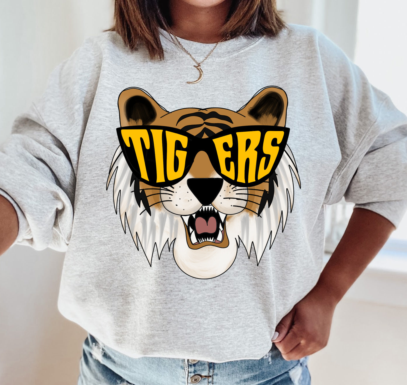 Gildan or Bella Canvas Hernando Tigers Sunglasses Sweatshirt / Youth and Adult Sizes/ Desoto County Schools / Mississippi School Shirt/ Multiple Colors