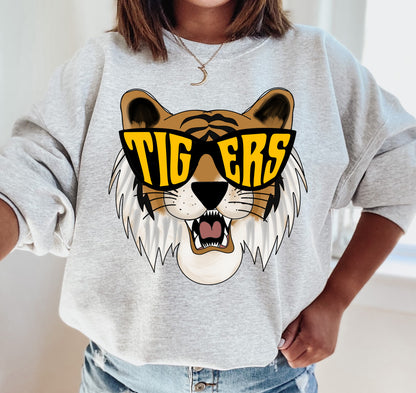 Gildan or Bella Canvas Hernando Tigers Sunglasses Sweatshirt / Youth and Adult Sizes/ Desoto County Schools / Mississippi School Shirt/ Multiple Colors