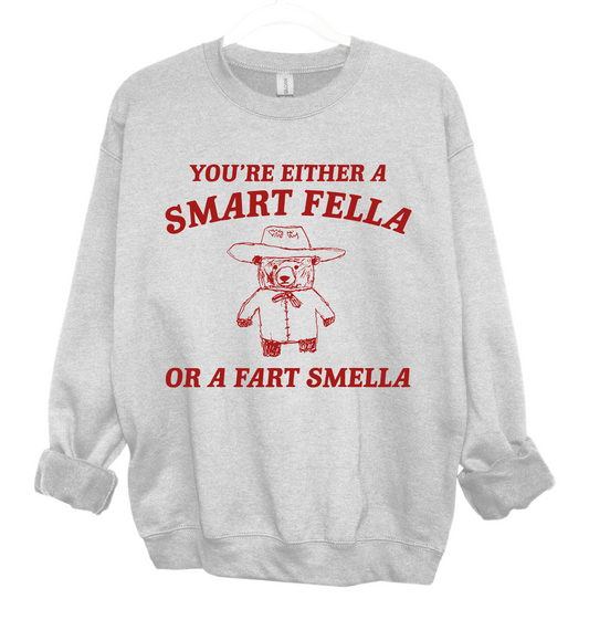 You're Either a Smart Fella Or a Fart Smella Funny Unisex Sized Sweatshirt/ Gildan or Bella Brand/ Adult Sizes/ Funny Sweatshirts