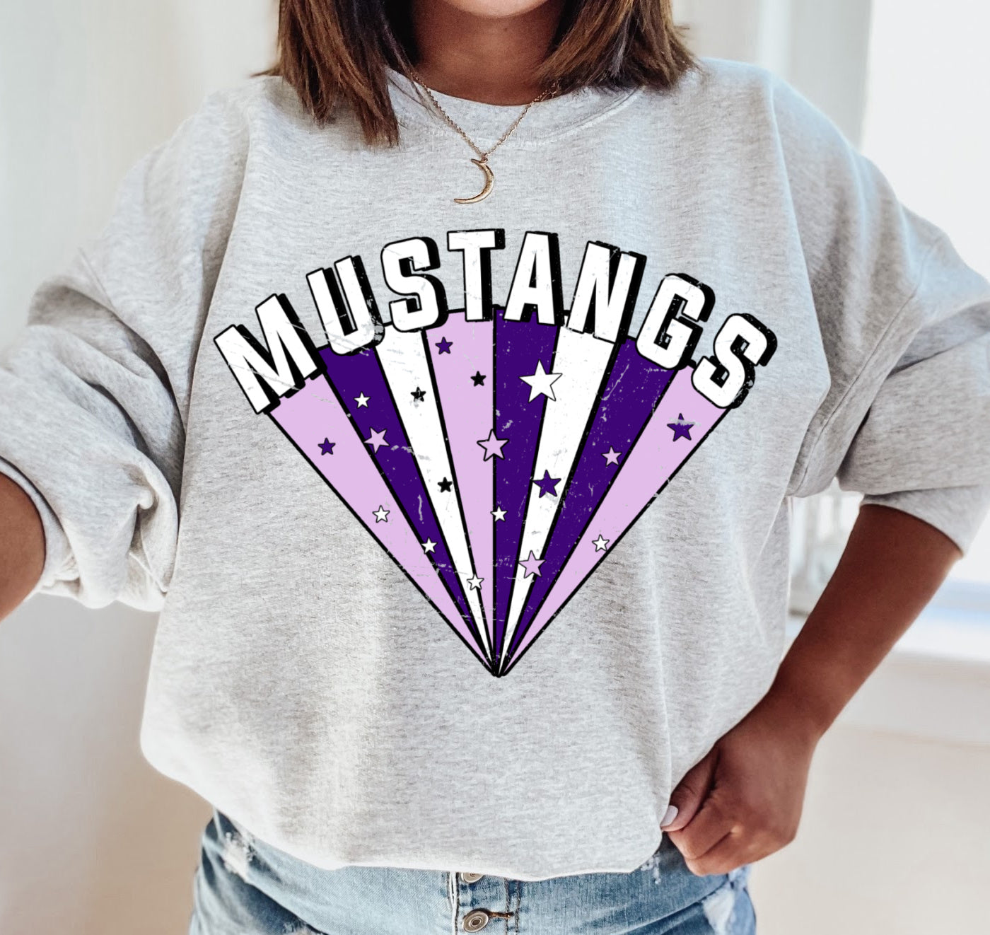 Gildan or Bella Mustangs Starburst Sweatshirt / Youth and Adult Sizes / Lipscomb Mustangs