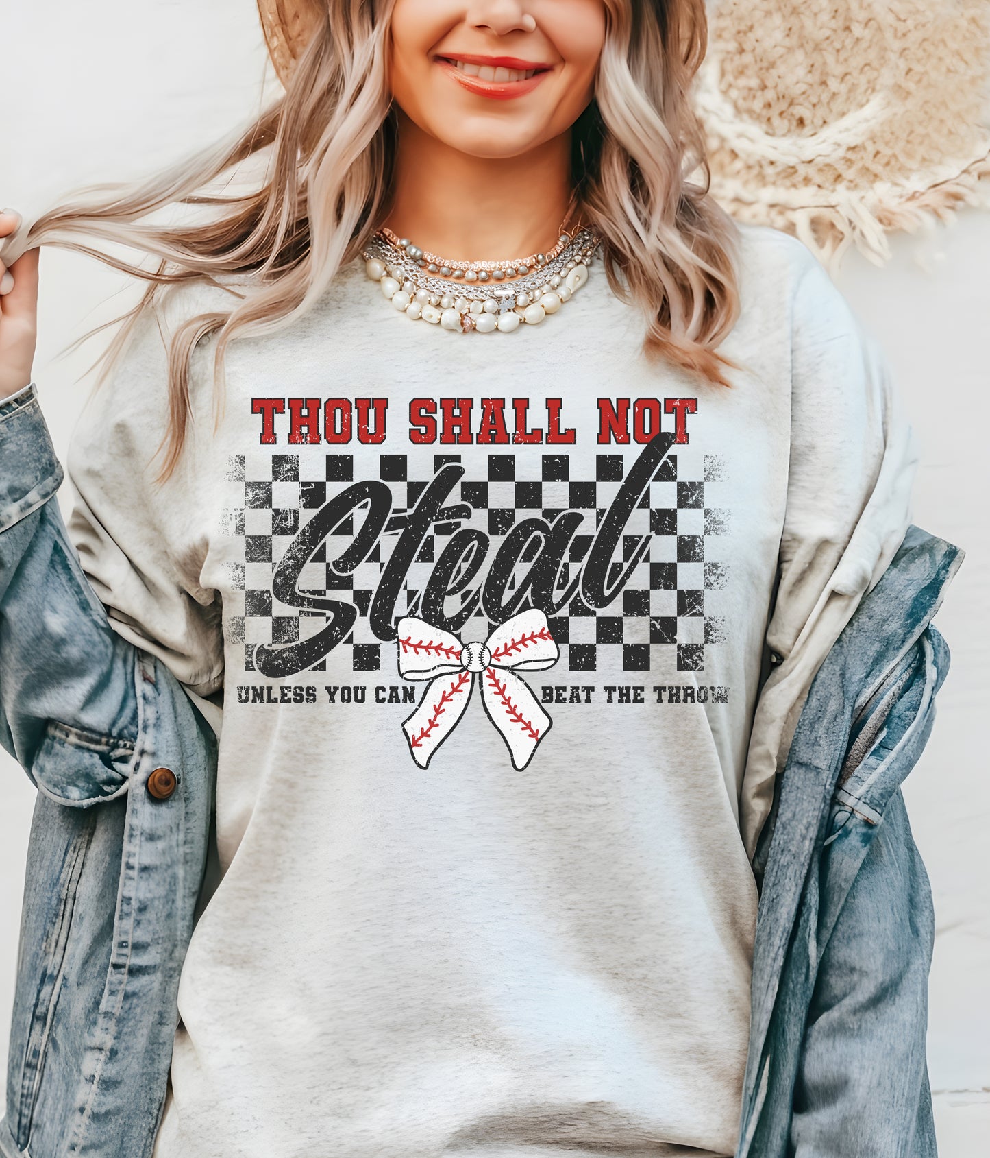 Catcher- Thou Shall Not Steal Unless You Can Beat The Throw Shirt/ Bella Canvas Soft Style Tee/Ash Color