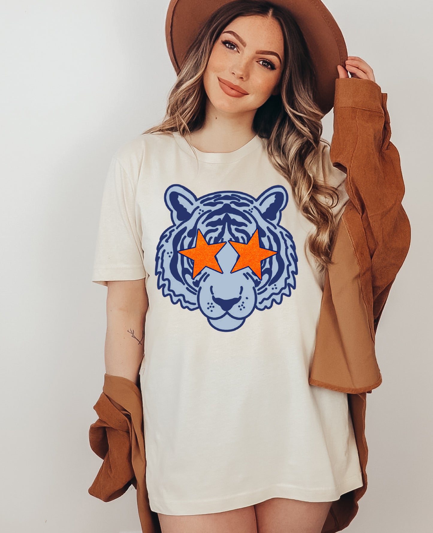 Bella or Comfort Colors Navy and Orange Tiger Shirt