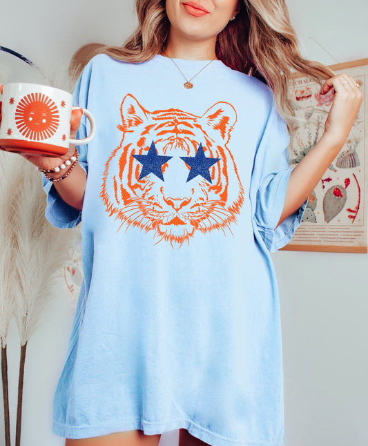 Bella or Comfort Colors Navy and Orange Tiger Shirt