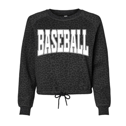 Boxy Crop Leopard Sweatshirt - Baseball Print