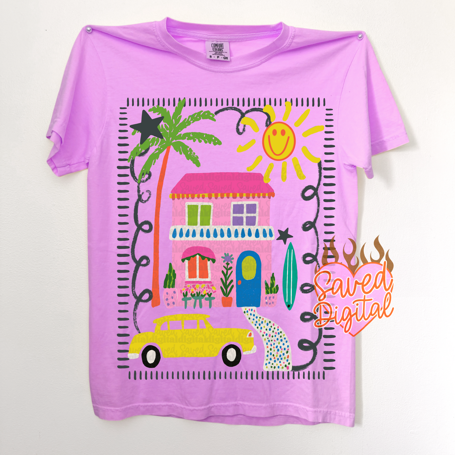 Sweet Summertime Drop - Comfort Colors Neon Violet Beach House  Tee/Adult Sizes