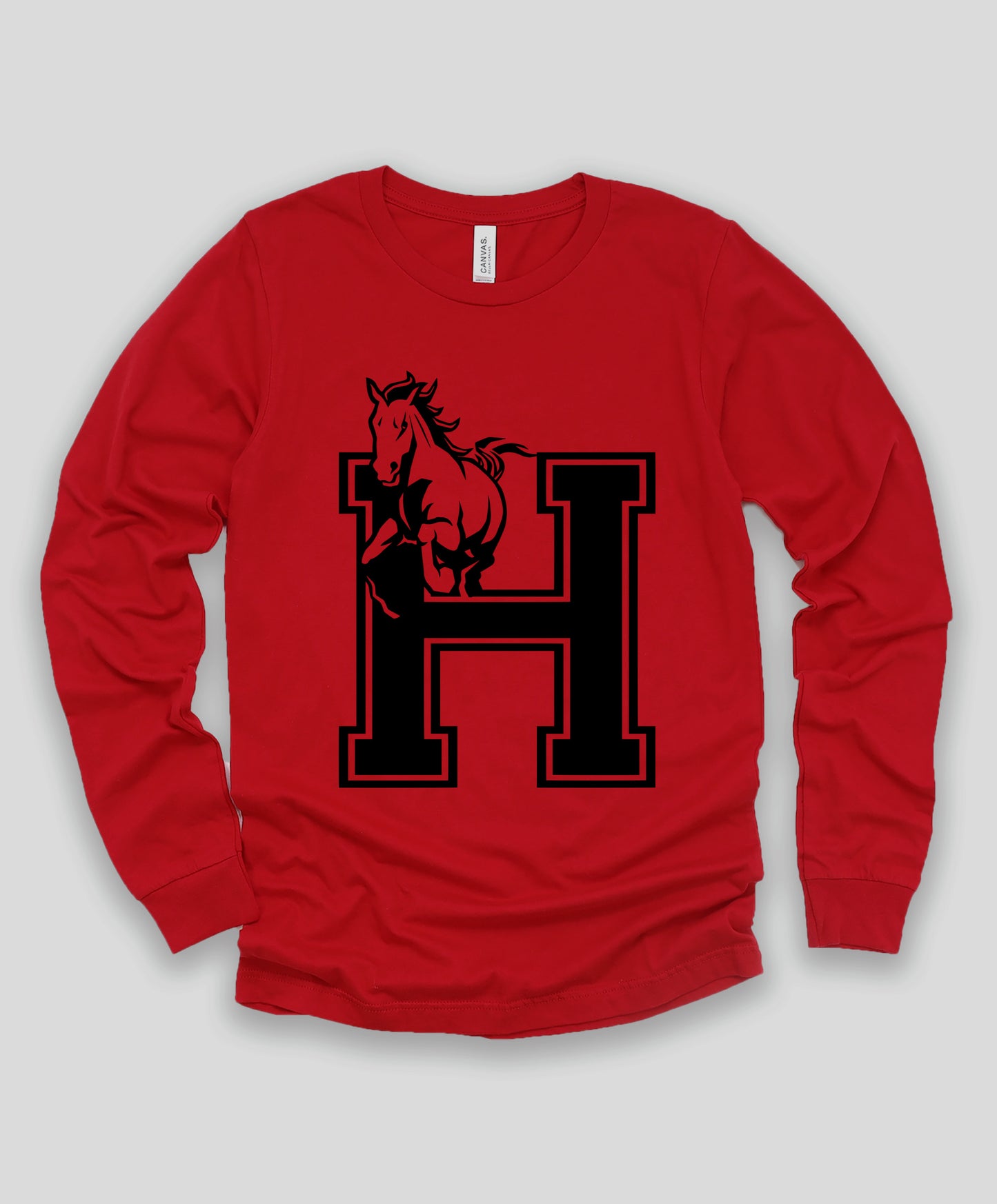 Red Long Sleeve Bella Canvas Houston Mustangs Shirt/ Youth and Adult Sizing