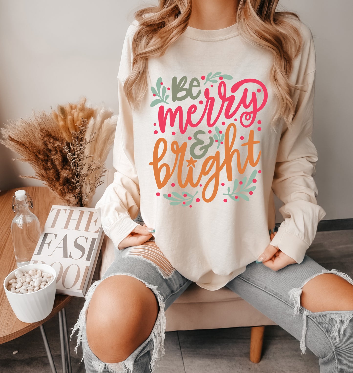 Ivory Long or Short Sleeve Be Merry and Bright Tee/ Super Cute Christmas Shirt/ Bella Canvas