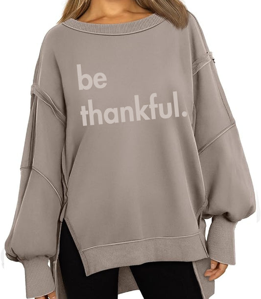 Boutique Balloon Sleeve Be Thankful Sweater - Direct To Film Printed