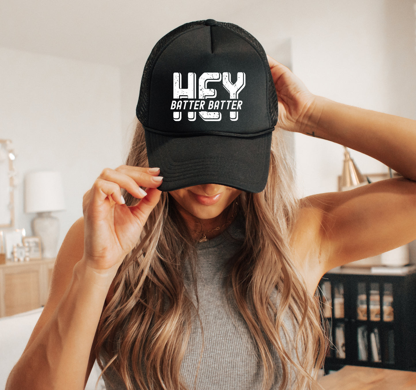 Hey Batter Batter Baseball Trucker Hat/ Multiple Colors