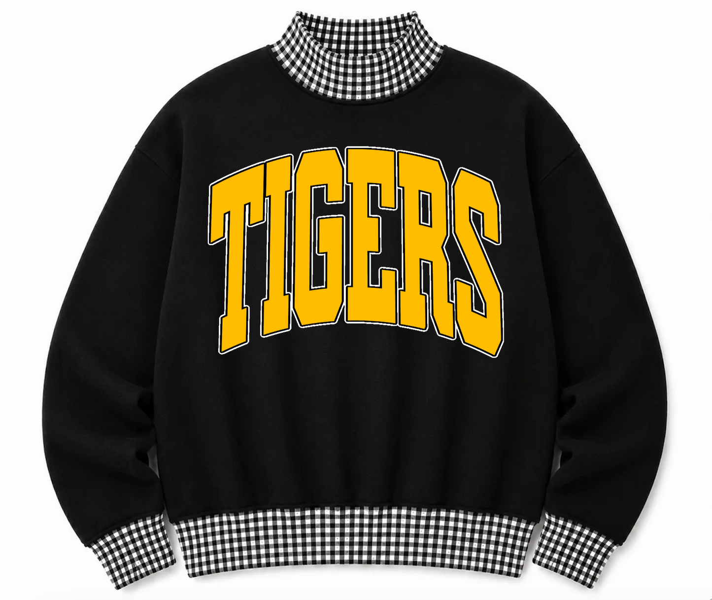 Gingham School Spirit Tigers or Any Other  Mascot/Team Mock Neck Sweatshirt - Completely Customizable/ Game Day Sweatshirts