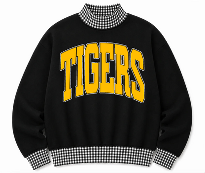 Gingham School Spirit Tigers or Any Other  Mascot/Team Mock Neck Sweatshirt - Completely Customizable/ Game Day Sweatshirts