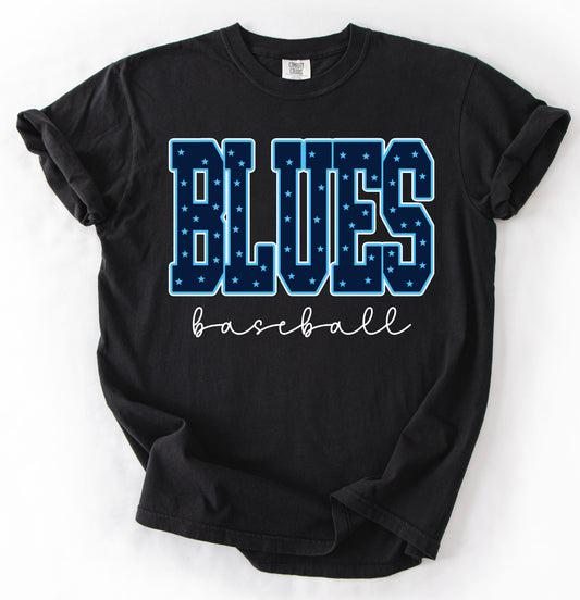 Bella Canvas, Gildan Softstyle, or Comfort Color Blues Baseball Tee/ Baseball Mom Shirt
