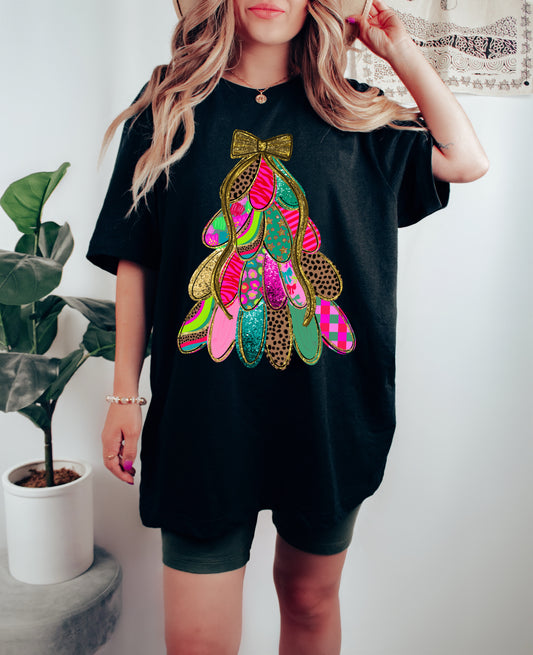 Comfort Colors Faux Glitter Christmas Tee - Toddler, Youth, and Adult Sizes