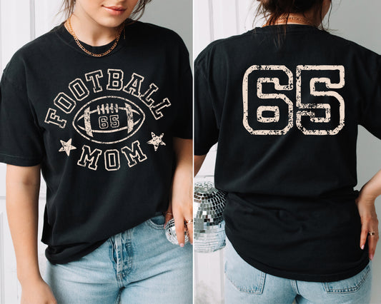 Custom Football Mom Distressed Look Shirt with Number/ Comfort Colors or Gildan Softstyle
