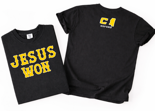 Jesus Won Oxford Canes - Comfort Colors Brand/ Youth and Adult Sizes - With Logo On Back