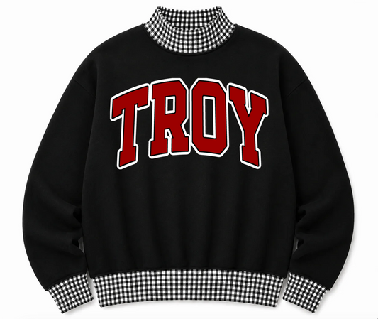 Gingham School Spirit Troy or Any Other School/Team Mock Neck Sweatshirt - Completely Customizable/ Game Day Sweatshirts
