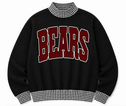 Gingham School Spirit Bears or Any Other  Mascot/Team Mock Neck Sweatshirt - Completely Customizable/ Game Day Sweatshirts