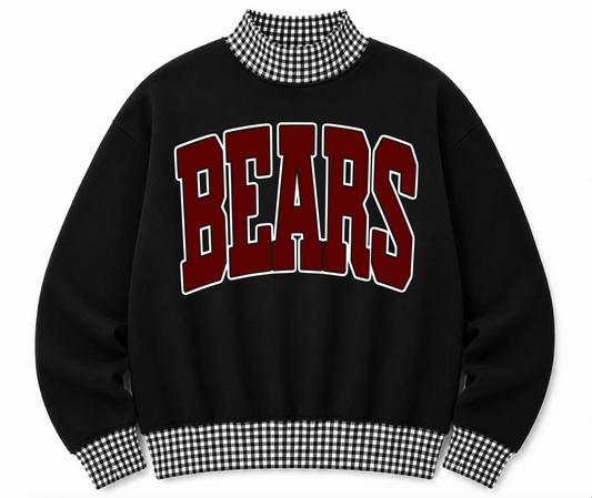 Gingham School Spirit Bears or Any Other  Mascot/Team Mock Neck Sweatshirt - Completely Customizable/ Game Day Sweatshirts