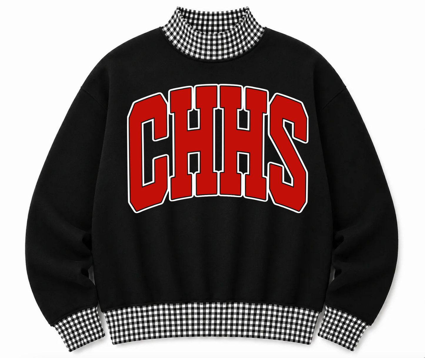 Gingham School Spirit Center Hill High School or Any Other School /Team Mock Neck Sweatshirt - Completely Customizable/ Game Day Sweatshirts