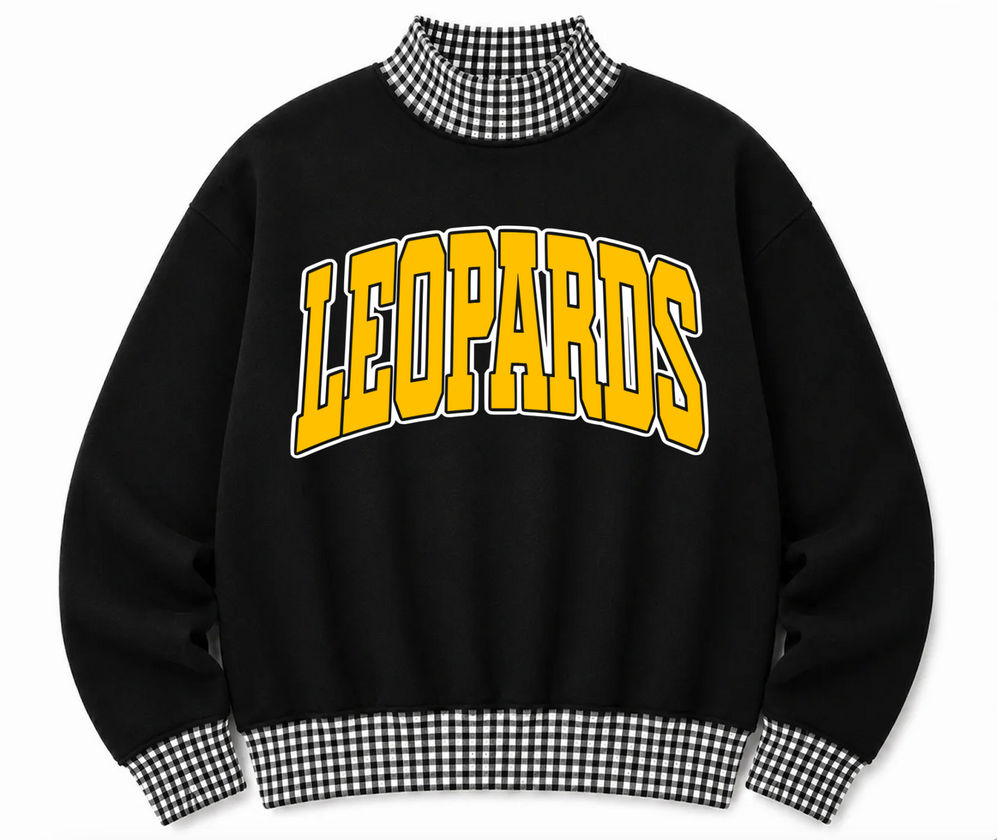 Gingham School Spirit Leopards or Any Other  Mascot/Team Mock Neck Sweatshirt - Completely Customizable/ Game Day Sweatshirts