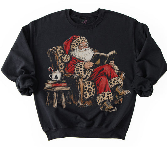 Santa Leopard - Halftone Gildan or Bella Christmas Sweatshirt/ Holiday Sweatshirt/ Youth and Adult Sizes