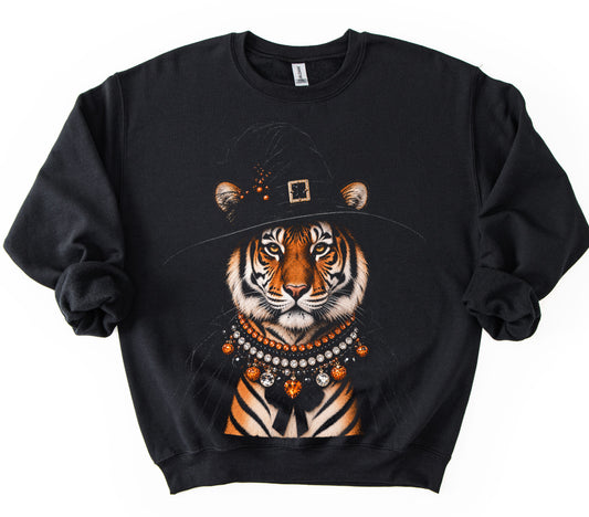 Bella or Gildan Tiger Halftone Trick Or Treat Halloween Sweatshirt/ Halloween Sweatshirt/ Youth and Adult Sizes