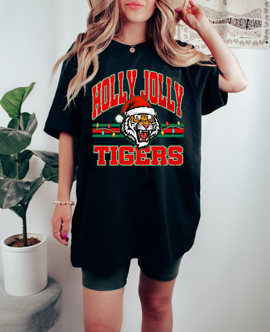 Comfort Colors or Bella Canvas Holly Jolly Tigers Tee/ Hernando Christmas Shirt/ Youth and Adult Sizes