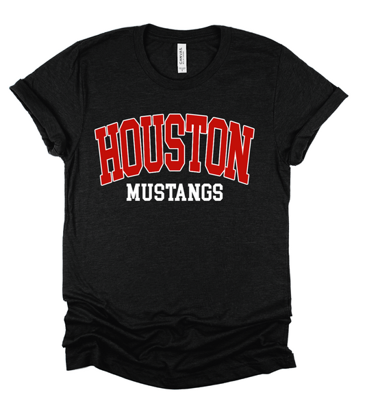 Black Bella Canvas Houston Mustangs Shirt/ Youth and Adult Sizing
