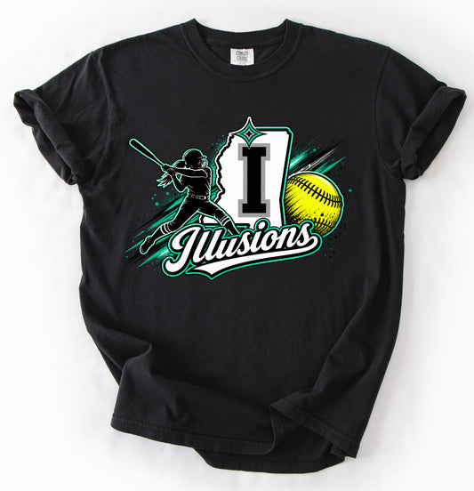 Illusions Softball Tee- Gildan Softstyle or Comfort Colors Brand/ Youth and Adult Sizes