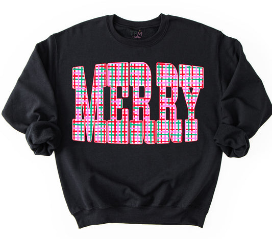 Merry Plaid Christmas Gildan or Bella Christmas Sweatshirt/ Holiday Sweatshirt/ Youth and Adult Sizes
