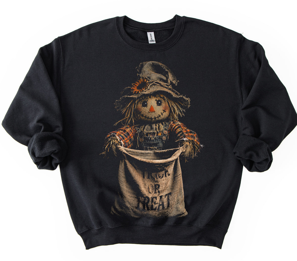 Bella or Gildan Scarecrow Halftone Trick Or Treat Halloween Sweatshirt/ Halloween Sweatshirt/ Youth and Adult Sizes