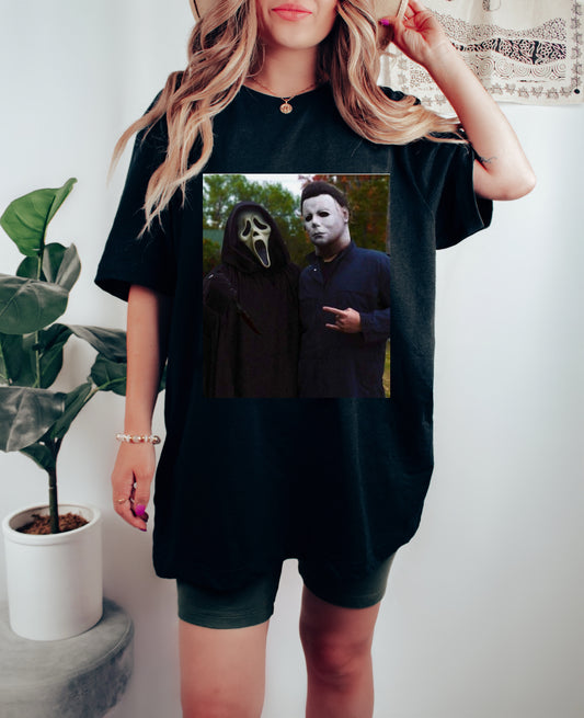 Comfort Colors Ghost Face and Michael Myers HalloweenTee/ Vintage Retro Halloween Shirts