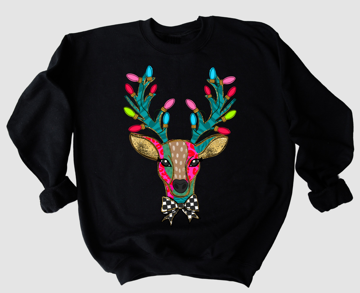 Black Faux Texture Reindeer Gildan or Bella Christmas Sweatshirt/ Holiday Sweatshirt/ Youth and Adult Sizes
