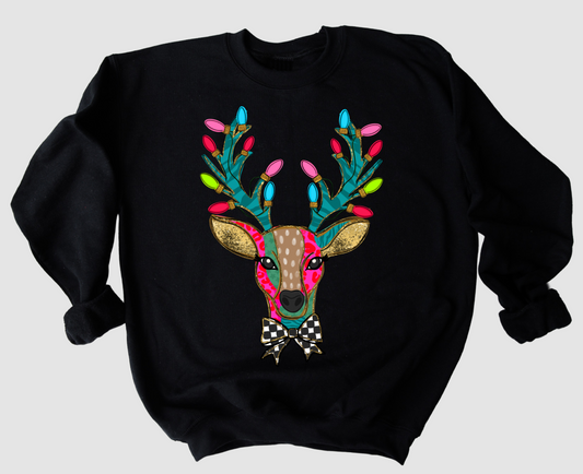 Black Faux Texture Reindeer Gildan or Bella Christmas Sweatshirt/ Holiday Sweatshirt/ Youth and Adult Sizes