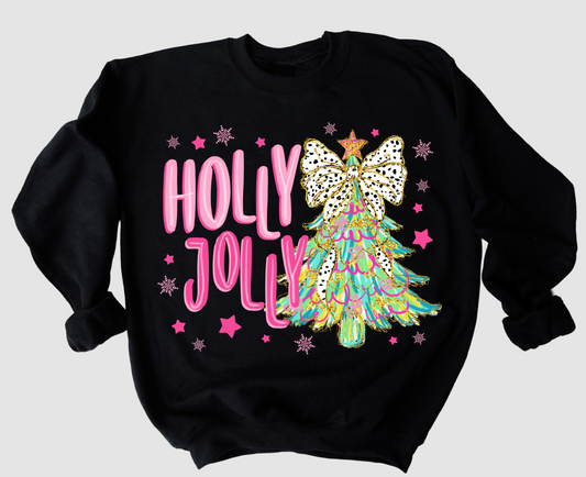 Bella or Gildan Holly Jolly Christmas Tree Faux Glitter Sweatshirt/ Youth and Adult Sizes
