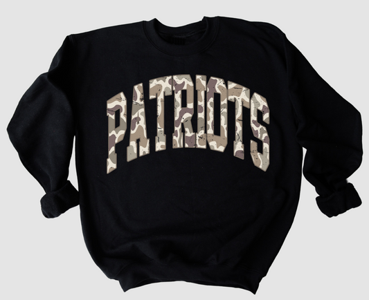 Patriots Camo Sweatshirt Youth and Adult Sizes/ Lewisburg -Desoto County Schools/ Marshall Acadamey/ Pike Lib/ Patriots Sweatshirts
