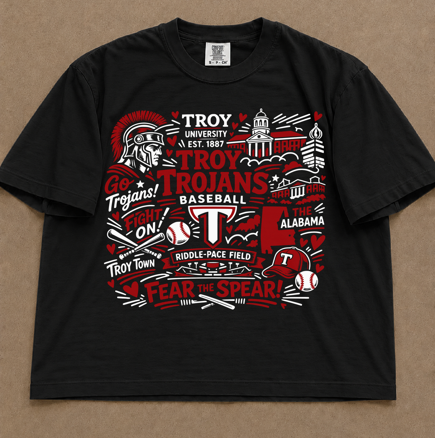 Troy Baseball Collage Boxy Croppedd Tee/ Comfort Colors Adult Sizes