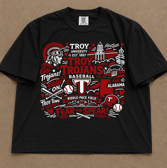Troy Baseball Collage Boxy Croppedd Tee/ Comfort Colors Adult Sizes