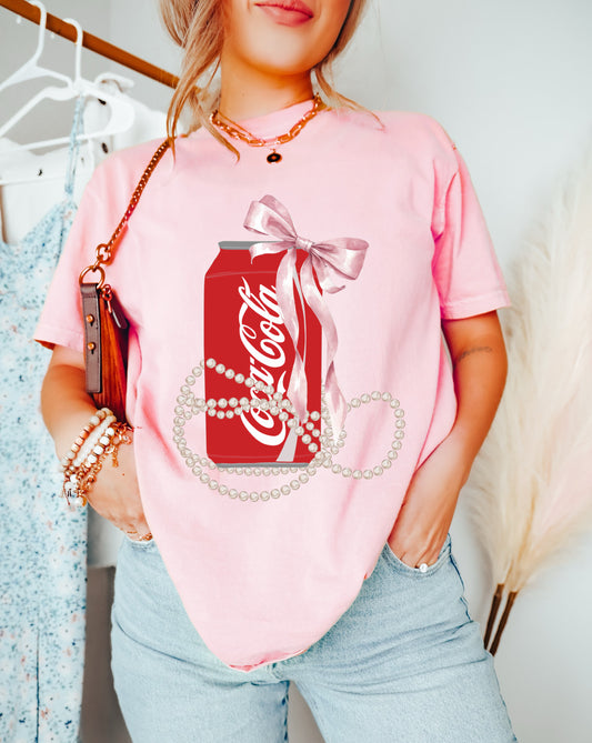 Coca-Cola Coquette Bow with Pearls Shirt/ Comfort Colors or Bella Canvas Tee / Coke Soda Tee