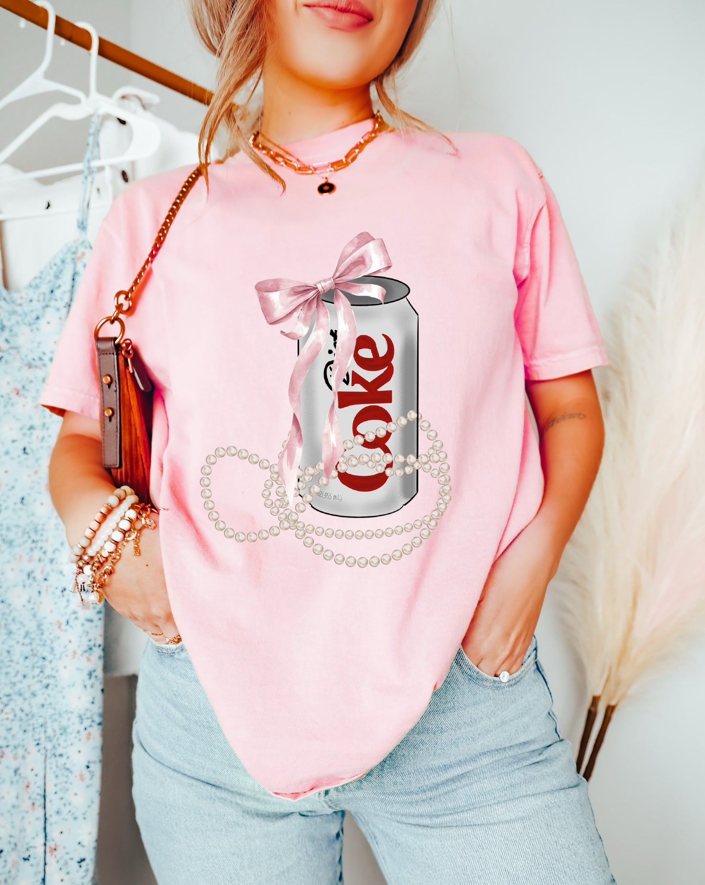 Diet Coke Coquette Bow with Pearls Shirt/ Comfort Colors or Bella Canvas Tee