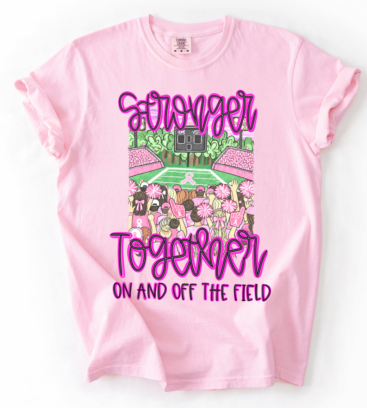 Comfort Colors Stronger Together On And Off the Field = Pink Out Football Shirt/ Youth and Adult Sizes