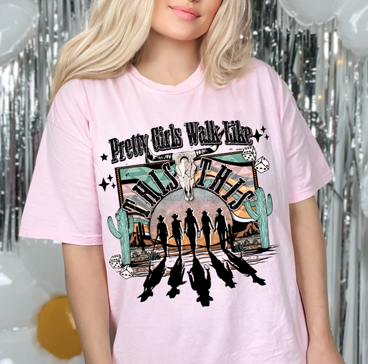 Comfort Colors or Bella Soft Style Pretty Girls Walk Like This This Western Tee/ Funny Toddler, Youth, and Adult Country Western Shirt